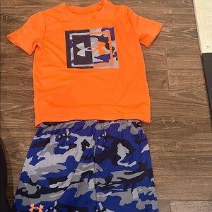 Under Armour Vibrant Orange Tee and Blue Camo Shorts Set